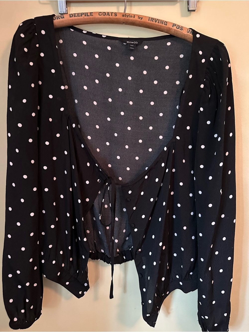 RW&CO. Black Polka Dot Tie-Front Blouse